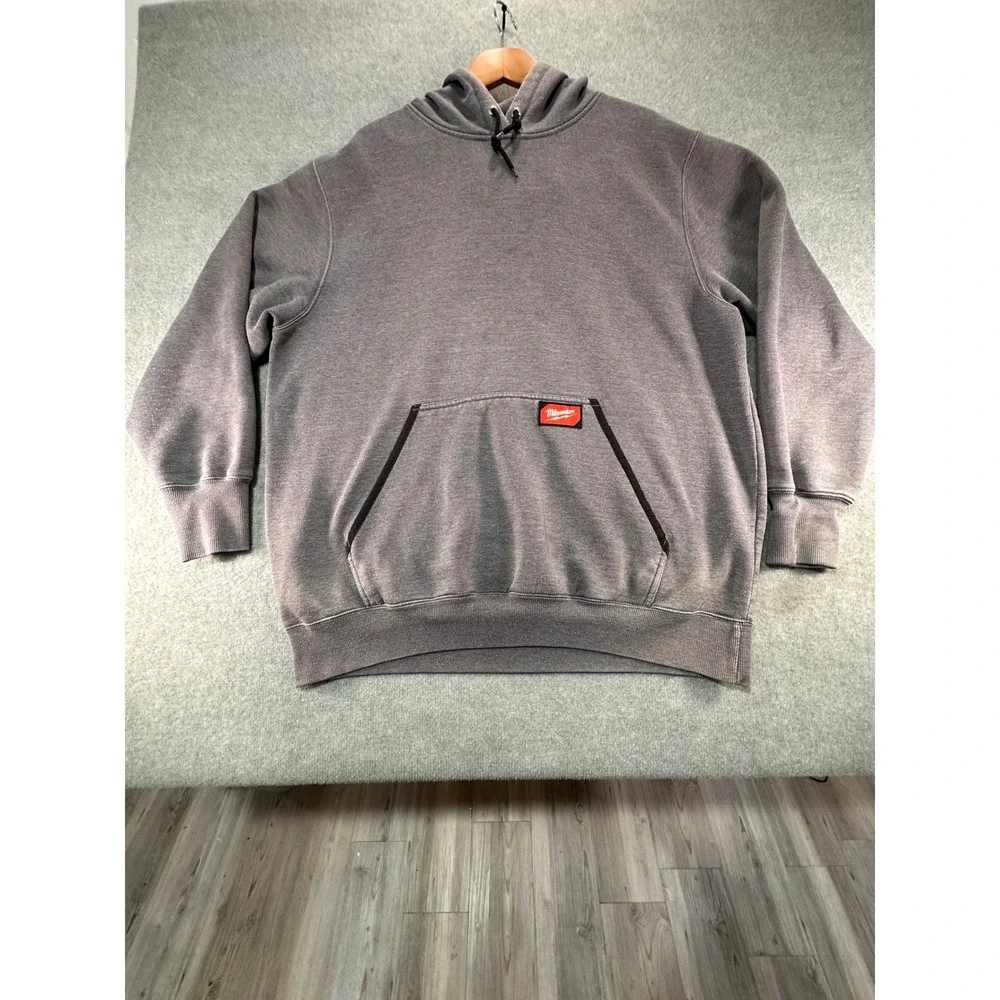 Milwaukee Tool Mens XL Gray Pullover Hoodie Fleece Lined Workwear Sweatshirt